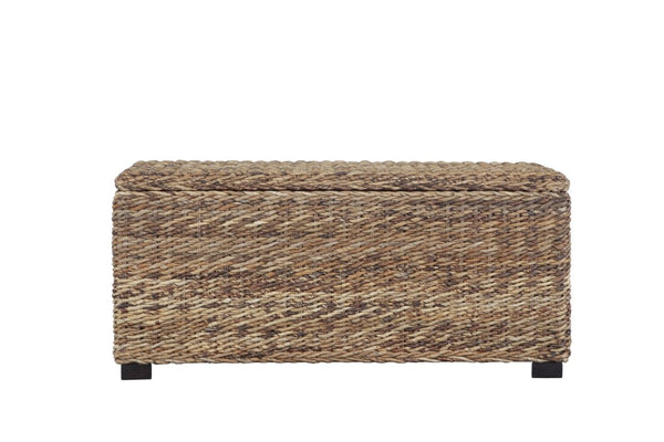 English Elm Rattan Banana Leaf Handwoven Storage Trunk Mahogany Frame Coastal Bohemian Decor B2772P519179