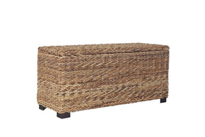 English Elm Rattan Banana Leaf Handwoven Storage Trunk Mahogany Frame Coastal Bohemian Decor B2772P519179