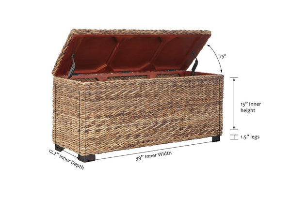 English Elm Rattan Banana Leaf Handwoven Storage Trunk Mahogany Frame Coastal Bohemian Decor B2772P519179