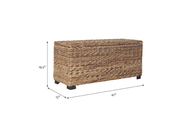 English Elm Rattan Banana Leaf Handwoven Storage Trunk Mahogany Frame Coastal Bohemian Decor B2772P519179
