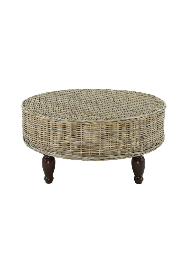 English Elm Round Handwoven Banana Leaf Rattan Coffee Table with Solid Mahogany Base for Living Rooms B2772P519180