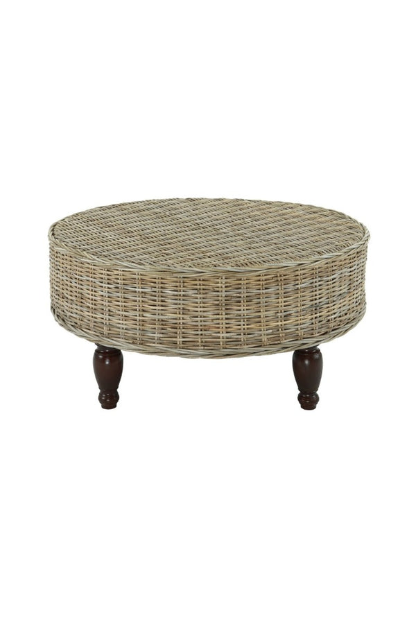 English Elm Round Handwoven Banana Leaf Rattan Coffee Table with Solid Mahogany Base for Living Rooms B2772P519180