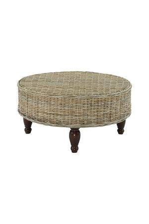 English Elm Round Handwoven Banana Leaf Rattan Coffee Table with Solid Mahogany Base for Living Rooms B2772P519180