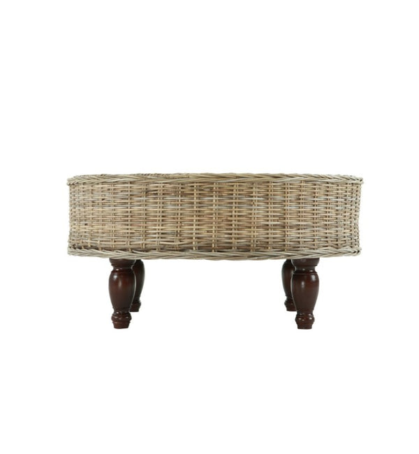 English Elm Round Handwoven Banana Leaf Rattan Coffee Table with Solid Mahogany Base for Living Rooms B2772P519180
