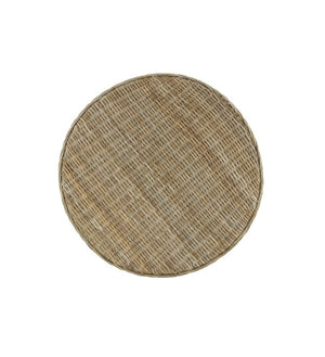 English Elm Round Handwoven Banana Leaf Rattan Coffee Table with Solid Mahogany Base for Living Rooms B2772P519180