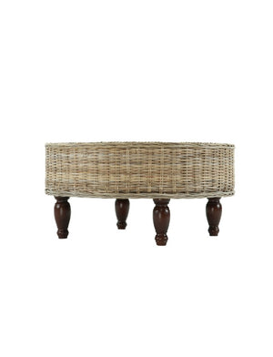 English Elm Round Handwoven Banana Leaf Rattan Coffee Table with Solid Mahogany Base for Living Rooms B2772P519180