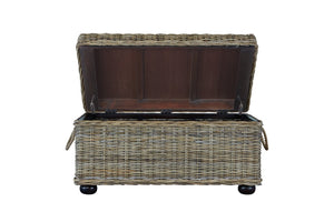 English Elm Kubu Handwoven Rattan Lift Top Storage Trunk Natural Artisan Wicker Coffee Table B2772P519182