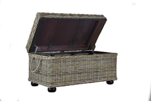 English Elm Kubu Handwoven Rattan Lift Top Storage Trunk Natural Artisan Wicker Coffee Table B2772P519182