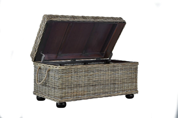 English Elm Kubu Handwoven Rattan Lift Top Storage Trunk Natural Artisan Wicker Coffee Table B2772P519182