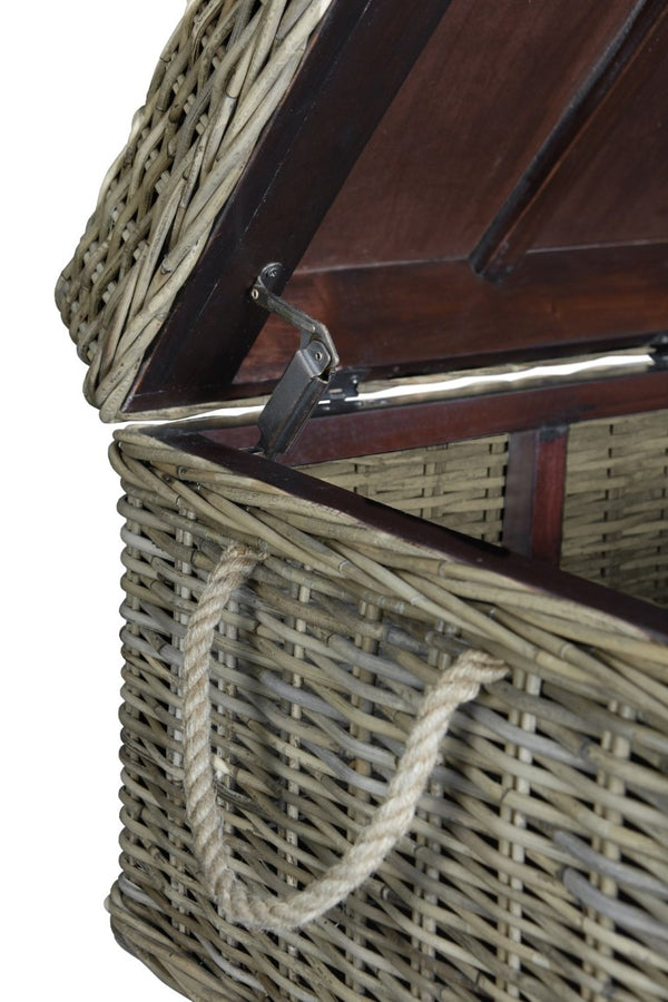 English Elm Kubu Handwoven Rattan Lift Top Storage Trunk Natural Artisan Wicker Coffee Table B2772P519182
