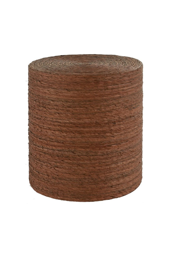 English Elm Woven Rattan Drum Side Table Handcrafted by Indonesian Artisans for Boho Living B2772P519184