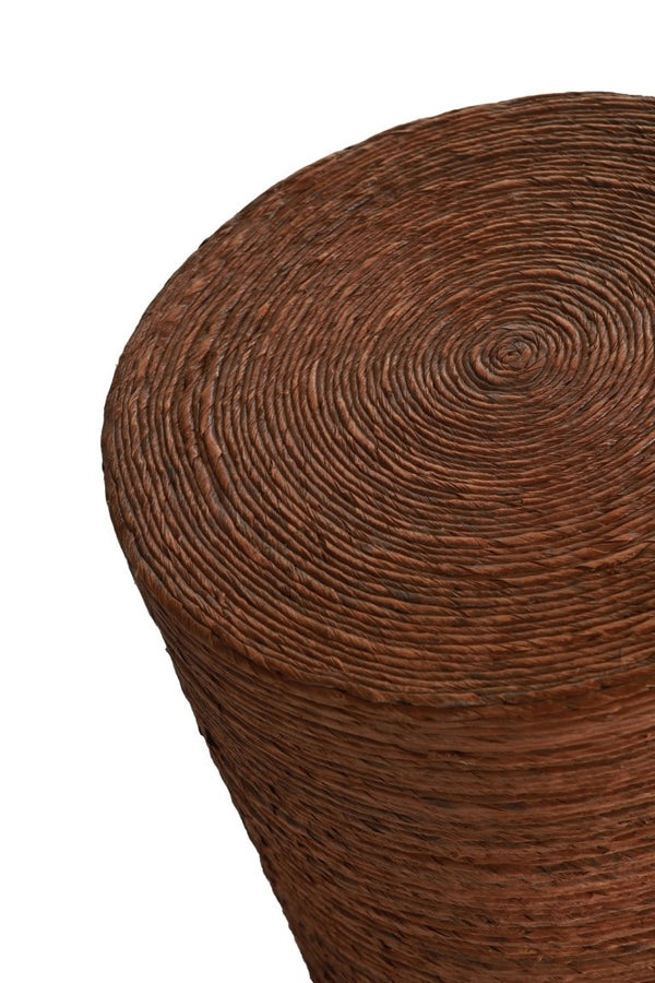 English Elm Woven Rattan Drum Side Table Handcrafted by Indonesian Artisans for Boho Living B2772P519184