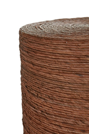 English Elm Woven Rattan Drum Side Table Handcrafted by Indonesian Artisans for Boho Living B2772P519184