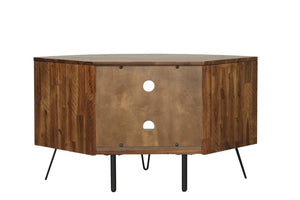 English Elm Dark Brown Acacia Wood Corner TV Stand with Hairpin Legs for Living Rooms B2772P519185