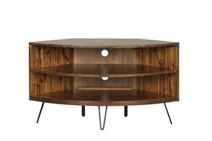 English Elm Dark Brown Acacia Wood Corner TV Stand with Hairpin Legs for Living Rooms B2772P519185