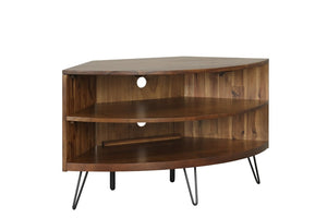 English Elm Dark Brown Acacia Wood Corner TV Stand with Hairpin Legs for Living Rooms B2772P519185