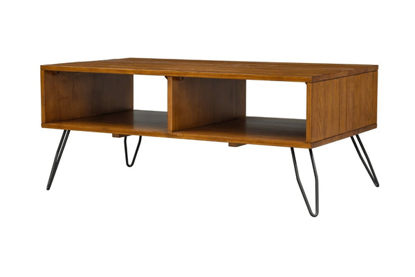 English Elm Solid Reclaimed Pine Coffee Table with Iron Hairpin Legs for Industrial Living Rooms B2772P519186