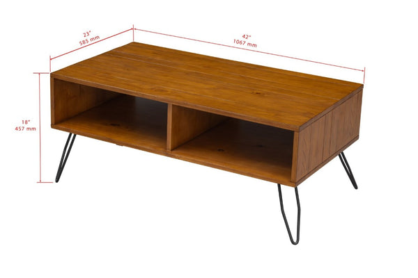 English Elm Solid Reclaimed Pine Coffee Table with Iron Hairpin Legs for Industrial Living Rooms B2772P519186