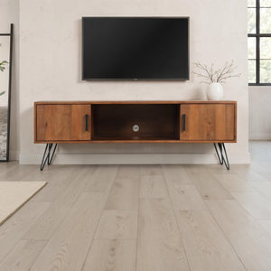 English Elm Solid Pine Media Console with Hairpin Legs Farmhouse Industrial TV Stand for Living Room B2772P519187