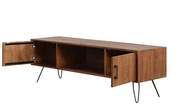 English Elm Solid Pine Media Console with Hairpin Legs Farmhouse Industrial TV Stand for Living Room B2772P519187