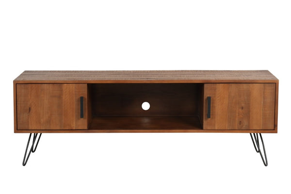 English Elm Solid Pine Media Console with Hairpin Legs Farmhouse Industrial TV Stand for Living Room B2772P519187