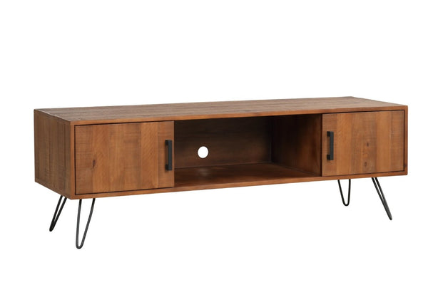 English Elm Solid Pine Media Console with Hairpin Legs Farmhouse Industrial TV Stand for Living Room B2772P519187