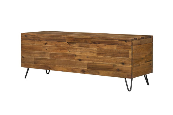 English Elm Solid Acacia Wood Storage Bench with Hairpin Legs for Living Room or Entryway B2772P519188