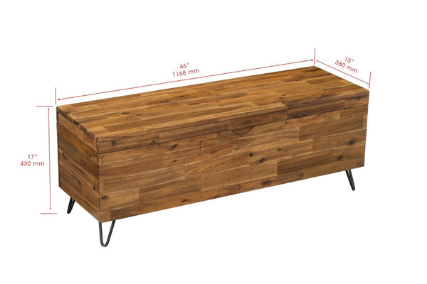 English Elm Solid Acacia Wood Storage Bench with Hairpin Legs for Living Room or Entryway B2772P519188