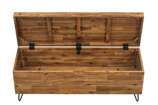 English Elm Solid Acacia Wood Storage Bench with Hairpin Legs for Living Room or Entryway B2772P519188