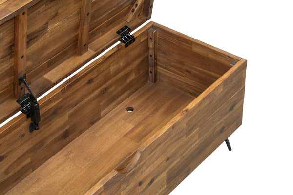English Elm Solid Acacia Wood Storage Bench with Hairpin Legs for Living Room or Entryway B2772P519188