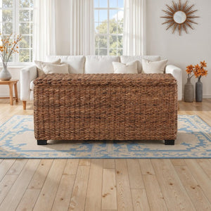 English Elm Woven Banana Leaf Mahogany Storage Trunk Handcrafted Bohemian Coastal Bedroom Bench B2772P519190