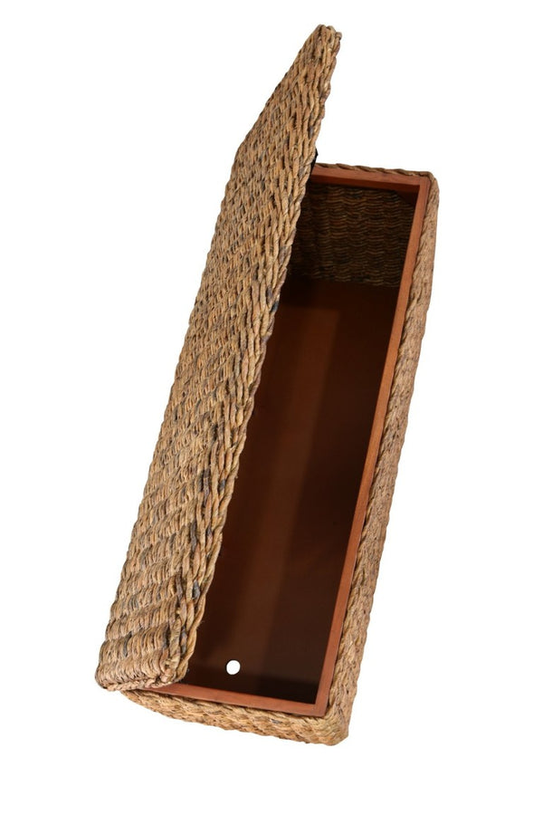 English Elm Woven Banana Leaf Mahogany Storage Trunk Handcrafted Bohemian Coastal Bedroom Bench B2772P519190