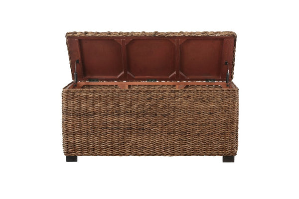 English Elm Woven Banana Leaf Mahogany Storage Trunk Handcrafted Bohemian Coastal Bedroom Bench B2772P519190