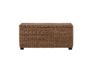 English Elm Woven Banana Leaf Mahogany Storage Trunk Handcrafted Bohemian Coastal Bedroom Bench B2772P519190