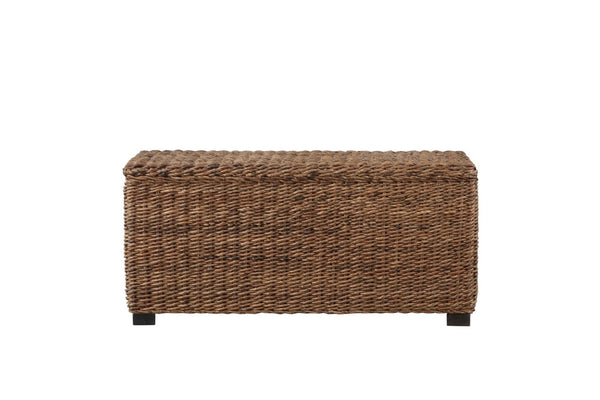 English Elm Woven Banana Leaf Mahogany Storage Trunk Handcrafted Bohemian Coastal Bedroom Bench B2772P519190