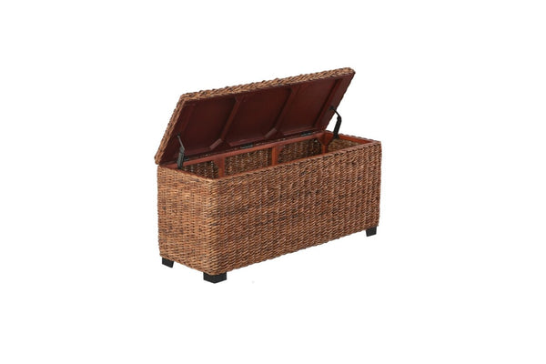 English Elm Woven Banana Leaf Mahogany Storage Trunk Handcrafted Bohemian Coastal Bedroom Bench B2772P519190