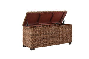 English Elm Woven Banana Leaf Mahogany Storage Trunk Handcrafted Bohemian Coastal Bedroom Bench B2772P519190
