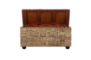 English Elm 42 Inch Handwoven Rattan Lift Top Storage Trunk with Solid Mahogany Frame for Living Rooms B2772P519191