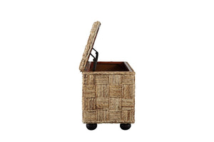 English Elm 42 Inch Handwoven Rattan Lift Top Storage Trunk with Solid Mahogany Frame for Living Rooms B2772P519191