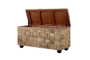 English Elm 42 Inch Handwoven Rattan Lift Top Storage Trunk with Solid Mahogany Frame for Living Rooms B2772P519191
