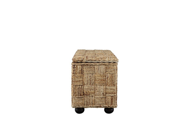 English Elm 42 Inch Handwoven Rattan Lift Top Storage Trunk with Solid Mahogany Frame for Living Rooms B2772P519191