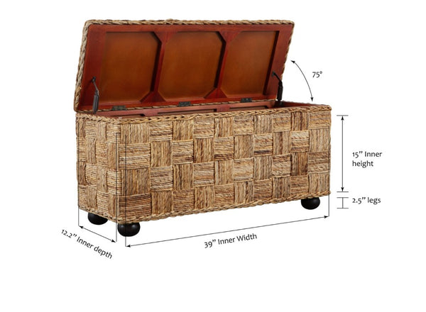 English Elm 42 Inch Handwoven Rattan Lift Top Storage Trunk with Solid Mahogany Frame for Living Rooms B2772P519191