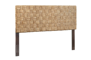 English Elm King Basketweave Rattan Headboard Solid Mahogany Frame Adjustable Height Coastal Bedroom B2772P519192