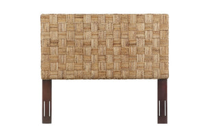 English Elm Queen Basketweave Rattan Headboard Solid Mahogany Frame Adjustable Coastal Bedroom B2772P519193