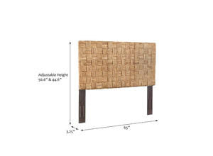 English Elm Queen Basketweave Rattan Headboard Solid Mahogany Frame Adjustable Coastal Bedroom B2772P519193