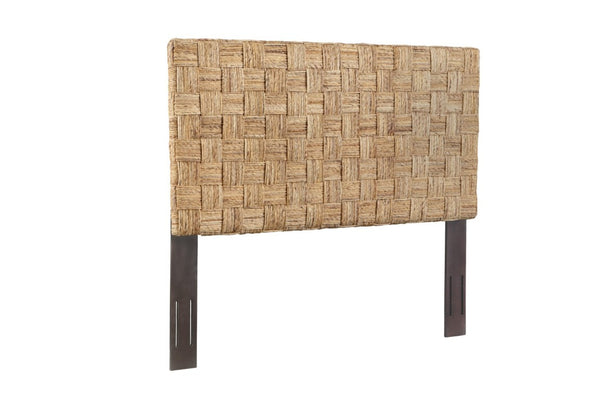 English Elm Queen Basketweave Rattan Headboard Solid Mahogany Frame Adjustable Coastal Bedroom B2772P519193