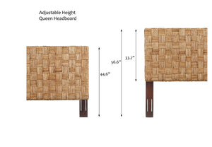 English Elm Queen Basketweave Rattan Headboard Solid Mahogany Frame Adjustable Coastal Bedroom B2772P519193