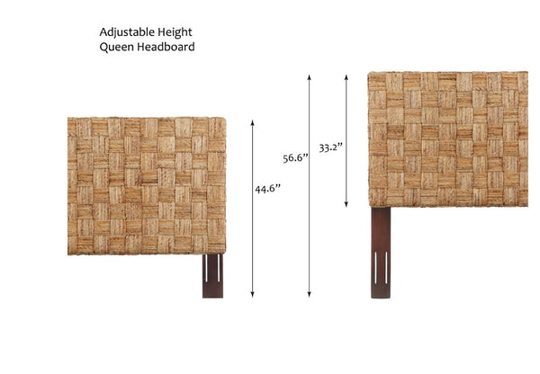 English Elm Queen Basketweave Rattan Headboard Solid Mahogany Frame Adjustable Coastal Bedroom B2772P519193