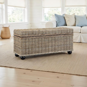 English Elm 42 Inch Handwoven Kubu Rattan Mahogany Lift Top Storage Trunk for Living Bedroom B2772P519196