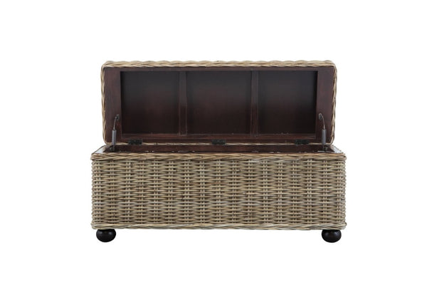 English Elm 42 Inch Handwoven Kubu Rattan Mahogany Lift Top Storage Trunk for Living Bedroom B2772P519196